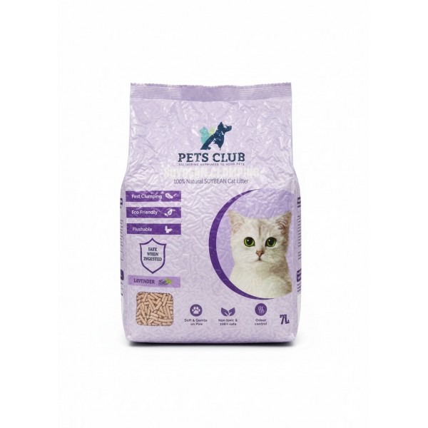 Pets Club Soya Bean Clumping Cat Litter – Lavender Fragrance 7L (2.5 Kg) | 100% Biodegradable, Flushable, Quick Clumping, Dust-Free, Odor Control, Soft & Paw-Friendly, Eco-Friendly Litter for Kittens, Adult & Senior Cats