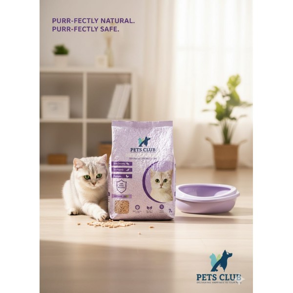 Pets Club Soya Bean Clumping Cat Litter – Lavender Fragrance 7L (2.5 Kg) | 100% Biodegradable, Flushable, Quick Clumping, Dust-Free, Odor Control, Soft & Paw-Friendly, Eco-Friendly Litter for Kittens, Adult & Senior Cats