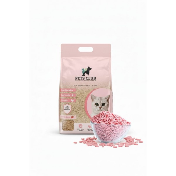 Pets Club Soya Bean Clumping Cat Litter Strawberry Scent 7L (2.5kg) | Eco-Friendly Biodegradable Soy-Based Cat Litter with Quick Clumping, Strong Odor Control, Dust Free & Flushable