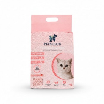 Pets Club Soya Bean Clumping Cat Litter Strawberry Scent 7L (2.5kg) | Eco-Friendly Biodegradable Soy-Based Cat Litter with Quick Clumping, Strong Odor Control, Dust Free & Flushable
