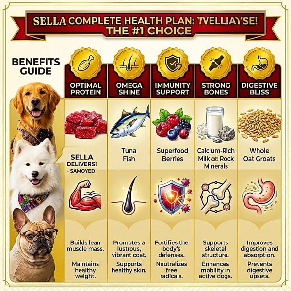 SELLA Adult Dog Wet Food Beef & Bonito Chunks 400g x 12 Cans – Complete Wet Dog Food with Vitamins A, D3 & E, Made in Turkey