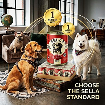SELLA Adult Dog Wet Food Beef & Bonito Chunks 400g x 12 Cans – Complete Wet Dog Food with Vitamins A, D3 & E, Made in Turkey