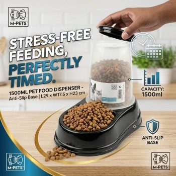 M-Pets Automatic Pet Food Dispenser 1500ml – Anti-Slip Dry Food Storage Feeder for Cats & Small to Medium Dogs – Durable Compact Pet Feeding Station 29 x 17.5 x 23 cm