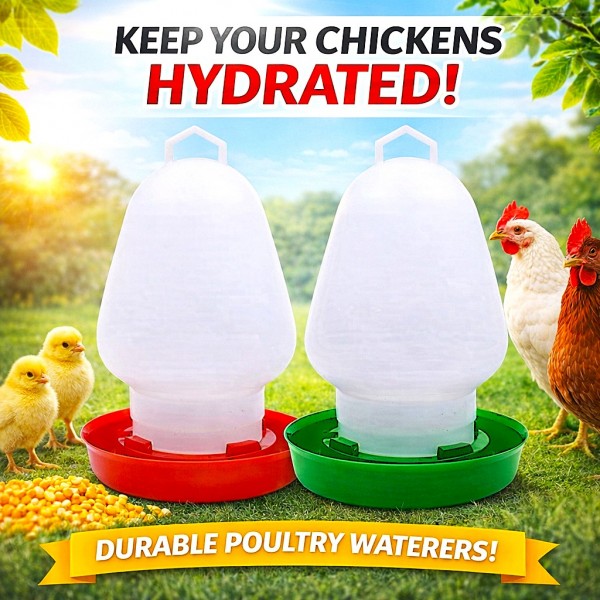 Small Chicken & Bird Water Feeder Tank 3L – Durable Poultry Drinker with Gravity Flow System, Anti-Spill Base, Easy Refill Handle – Ideal for Chickens, Chicks, Pigeons & Small Birds – Available in Red, Green & Blue (Choose Your Color)