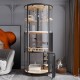 Golden Cat Luxury Panoramic Glass Cat Villa & Indoor Cat House 80×80×188 cm | Premium Elm Wood Multi-Level Cat Cage Cabinet with Tempered Glass, Climbing Platforms, Soft Ladders & Scratching Areas