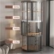 Golden Cat Luxury Panoramic Glass Cat Villa & Indoor Cat House 80×80×188 cm | Premium Elm Wood Multi-Level Cat Cage Cabinet with Tempered Glass, Climbing Platforms, Soft Ladders & Scratching Areas