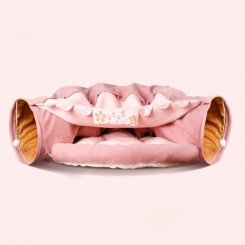 Beauenty Cat Toy Collapsible Tunnel Bed Comfortable Cave, Round Hug and Snuggle Hole Pet Nest Bed Channel Detachable Cover Suitable for Kittens-Free 2 Rotating Catnip Balls ( PINK )