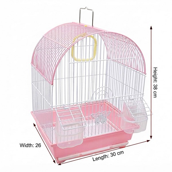 Golden Cat Premium Pink Bird Cage 30 x 26 x 38 cm – Decorative Small Bird Cage with Removable Cleaning Tray, 2 Feeding Cups, Plastic Perches, Secure Lock Door & Carry Handle for Budgies, Lovebirds, Finches, Canaries & Small Birds