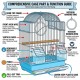 Golden Cat Premium Aviary Bird Cage (Blue) 30x26x39 cm – Hanging Round Decorative Bird Cage with Slide-Out Cleaning Tray, External Feeder Cups & Activity Ring for Finches, Canaries & Budgies