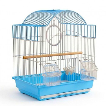 Golden Cat Premium Aviary Bird Cage (Blue) 30x26x39 cm – Hanging Round Decorative Bird Cage with Slide-Out Cleaning Tray, External Feeder Cups & Activity Ring for Finches, Canaries & Budgies