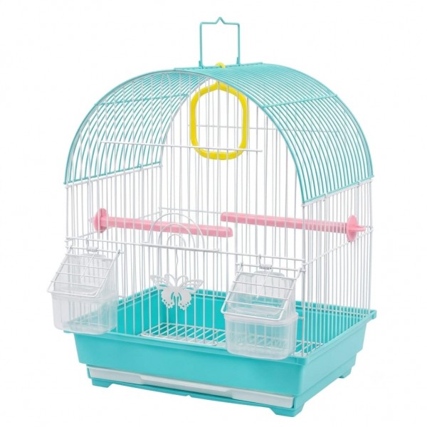 Golden Cat Premium Green Bird Cage 30 x 26 x 38 cm – Decorative Birdcage with Removable Cleaning Tray, Feeding Cups, Wooden Perches, Secure Lock Door & Carry Handle for Budgies, Lovebirds, Finches, Canaries & Small Birds