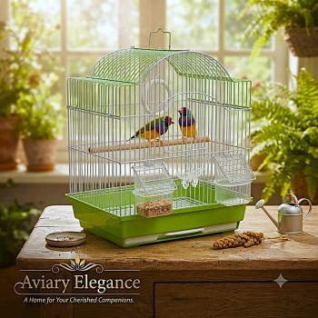 Golden Cat Premium Hanging Bird Cage Green 30 x 26 x 39 cm Round Aviary Cage with Removable Cleaning Tray External Feeder Cups Activity Ring and Wood Perch for Finches Canaries Budgies and Small Birds