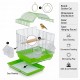 Golden Cat Premium Hanging Bird Cage Green 30 x 26 x 39 cm Round Aviary Cage with Removable Cleaning Tray External Feeder Cups Activity Ring and Wood Perch for Finches Canaries Budgies and Small Birds