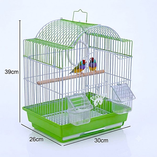 Golden Cat Premium Hanging Bird Cage Green 30 x 26 x 39 cm Round Aviary Cage with Removable Cleaning Tray External Feeder Cups Activity Ring and Wood Perch for Finches Canaries Budgies and Small Birds