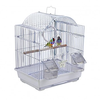 Premium White Decorative Bird Cage 30 x 26 x 39 cm with Arch Roof Play Ring Wooden Perch 2 External Feeders Removable Tray for Finches Canaries Budgies and Small Birds