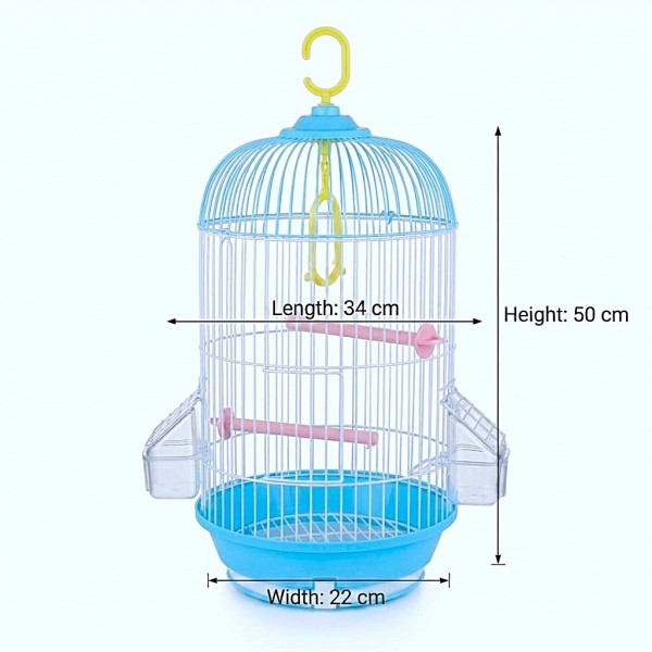 Golden Cat Round Bird Cage for Small Birds, 50cm Hanging Aviary with Adjustable Perches, Detachable Feeders & Removable Tray, Blue & White