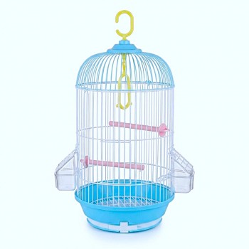 Golden Cat Round Bird Cage for Small Birds, 50cm Hanging Aviary with Adjustable Perches, Detachable Feeders & Removable Tray, Blue & White