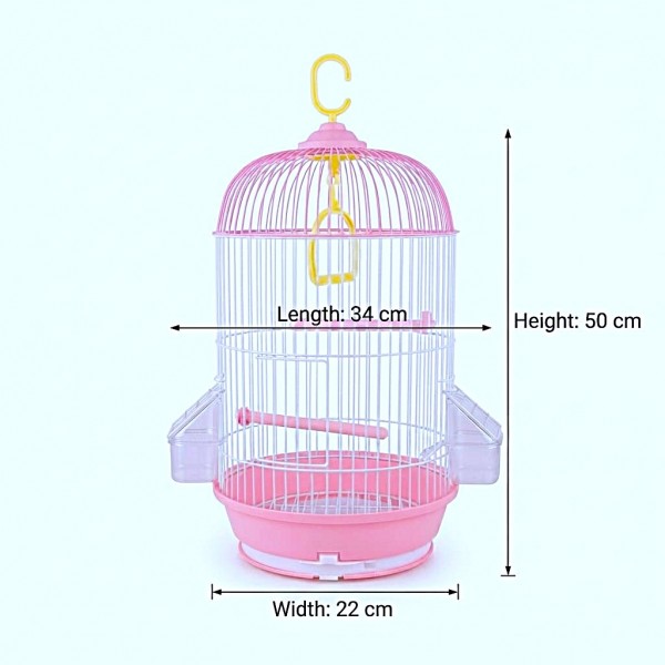 Golden Cat Round Bird Cage for Small Birds Pink and White 50 cm Hanging Cage with Adjustable Perches Detachable Feeders and Removable Tray