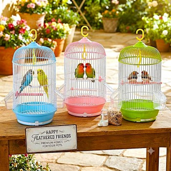 Golden Cat Round Bird Cage for Small Birds Pink and White 50 cm Hanging Cage with Adjustable Perches Detachable Feeders and Removable Tray