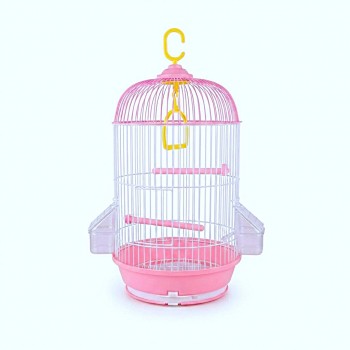 Golden Cat Round Bird Cage for Small Birds Pink and White 50 cm Hanging Cage with Adjustable Perches Detachable Feeders and Removable Tray