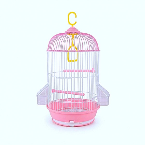 Golden Cat Round Bird Cage for Small Birds Pink and White 50 cm Hanging Cage with Adjustable Perches Detachable Feeders and Removable Tray Golden Cat Round Bird Cage for Small Birds Pink and White 50 cm Hanging Cage with Adjustable Perches Detachable Feeders and Removable Tray