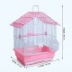 Golden Cat Premium House-Shaped Bird Cage for Budgies, Parrots & Cockatiels, Durable Powder-Coated Wire Cage with Removable Tray, 2 Adjustable Perches & 2 External Feeding Cups, Pink & White, L30 x W27 x H39 cm
