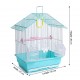 Golden Cat Premium House-Shaped Bird Cage for Budgies, Parakeets, Lovebirds & Small Cockatiels, Durable Powder-Coated Wire Cage with Removable Tray, 2 Adjustable Perches & 2 External Feeding Cups, Light Blue & White, L30 x W27 x H39 cm
