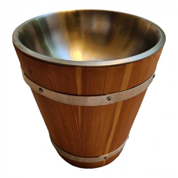 Multifunction Rustic Wooden Display Bucket with Clear Dome Lid & Stainless Steel Insert – Ice Bucket, Wine & Champagne Chiller, Food Storage & Grain Display Container for Retail, Home & Outdoor Use (35 x 35 x 50 cm, 20L)