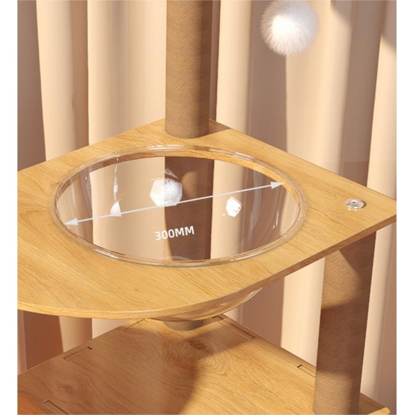 Cat tree-150cm Cat tower-Cat tree for indoor cats  Transparent space capsule, Plush jumping platform ( Brown )
