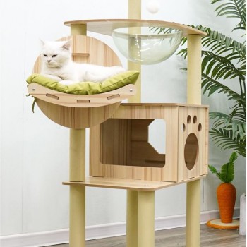 Cat tree-150cm Cat tower-Cat tree for indoor cats Transparent space capsule, Plush jumping platform ( plain )