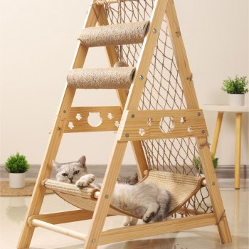 New Large Size Pet Climbing Net Cat Climbing Frame Wooden Cat Nest,Cat Rack for Multiple Cats,Multifunctional Cat Toy - Length 65 cm x Width 40 cm x Hight  85cm ,