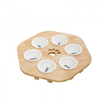 Solid wood cat bowl, ceramic bowl, fixed cat food bowl, solid wood frame, dining table to protect cervical spine SIZE : 52 X 52 X 6.5 CM Solid wood cat bowl, ceramic bowl, fixed cat food bowl, solid wood frame, dining table to protect cervical spine SIZE : 52 X 52 X 6.5 CM