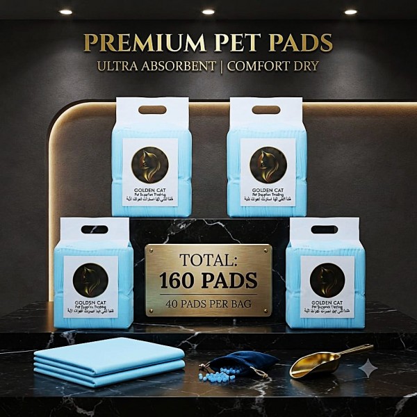 Golden Cat Pet Training Pads 160-Pack (4 Bags) 60 × 60 cm – Super Absorbent 5-Layer Puppy Pee Pads, Quick-Dry Surface, Waterproof Backing, Odour Control for Dogs, Cats, Rabbits & Small Pets