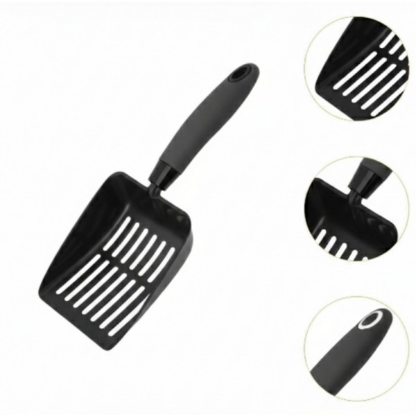 Cat Litter Scoop Sifting Waste Lifter for Cats, Kittens & Small Pets – Aluminum Alloy, Hollow Out Design, Comfortable Handle, Quick Sieving – Black, 10.04 x 4.33 in