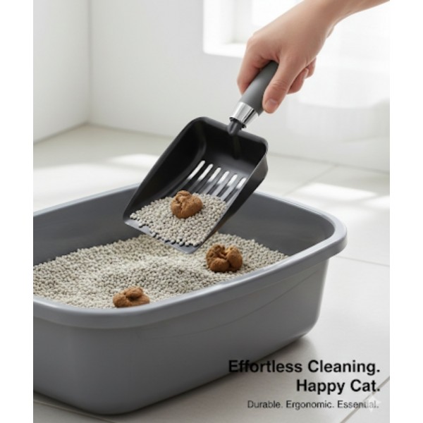 Cat Litter Scoop Sifting Waste Lifter for Cats, Kittens & Small Pets – Aluminum Alloy, Hollow Out Design, Comfortable Handle, Quick Sieving – Black, 10.04 x 4.33 in