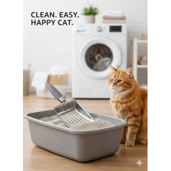 Cat Litter Scoop Sifting Waste Lifter for Cats of All Ages & Small Pets, Heavy-Duty Aluminum Alloy Metal Scooper with Hollow-Out Design, Ergonomic Comfortable Handle, Quick Sieving, Steel Color, 10.04 x 4.33 Inches