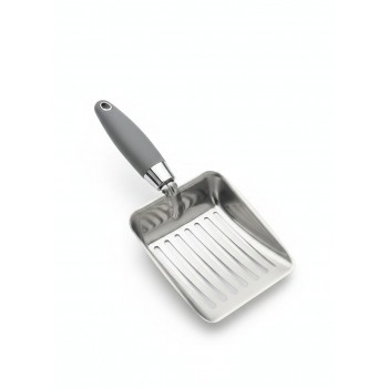 Cat Litter Scoop Sifting Waste Lifter for Cats of All Ages & Small Pets, Heavy-Duty Aluminum Alloy Metal Scooper with Hollow-Out Design, Ergonomic Comfortable Handle, Quick Sieving, Steel Color, 10.04 x 4.33 Inches