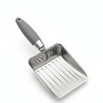 Cat Litter Scoop Sifting Waste Lifter for Cats of All Ages & Small Pets, Heavy-Duty Aluminum Alloy Metal Scooper with Hollow-Out Design, Ergonomic Comfortable Handle, Quick Sieving, Steel Color, 10.04 x 4.33 Inches