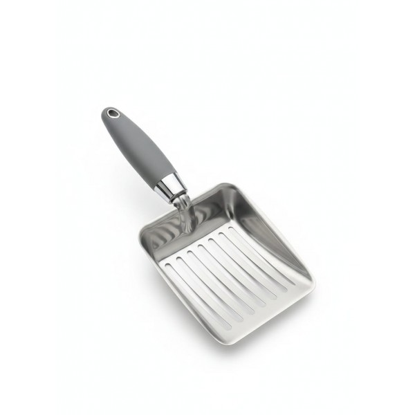 Cat Litter Scoop Sifting Waste Lifter for Cats of All Ages & Small Pets, Heavy-Duty Aluminum Alloy Metal Scooper with Hollow-Out Design, Ergonomic Comfortable Handle, Quick Sieving, Steel Color, 10.04 x 4.33 Inches