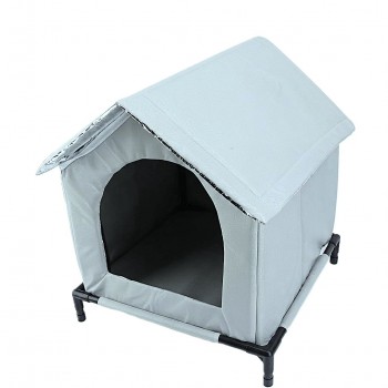 Gernie Outdoor Cat House Waterproof Weather-Resistant Shelter for Outdoor & Stray Cats, Insulated Enclosed Tent with Elevated Design, Chew-Resistant Fabric, 18 Accessories, Gray, 50 x 48 x 50 cm