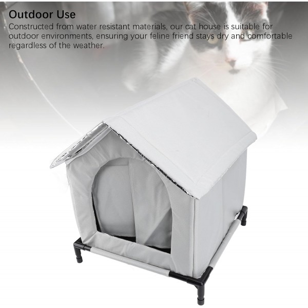 Gernie Outdoor Cat House Waterproof Weather-Resistant Shelter for Outdoor & Stray Cats, Insulated Enclosed Tent with Elevated Design, Chew-Resistant Fabric, 18 Accessories, Gray, 50 x 48 x 50 cm