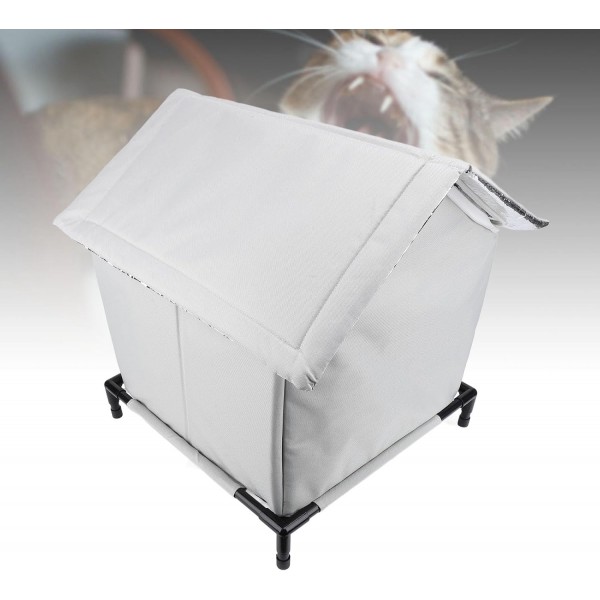 Gernie Outdoor Cat House Waterproof Weather-Resistant Shelter for Outdoor & Stray Cats, Insulated Enclosed Tent with Elevated Design, Chew-Resistant Fabric, 18 Accessories, Gray, 50 x 48 x 50 cm