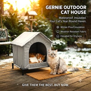 Gernie Outdoor Cat House Waterproof Weather-Resistant Shelter for Outdoor & Stray Cats, Insulated Enclosed Tent with Elevated Design, Chew-Resistant Fabric, 18 Accessories, Gray, 50 x 48 x 50 cm