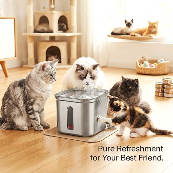 Stainless Steel Pet Water Fountain 2.2L | Automatic Cat & Dog Water Dispenser | 304 Stainless Steel | Ultra-Quiet Pump | Triple Filtration System | BPA-Free | USB Powered | Silver | WF120