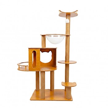 Goldencat Tall Cat Scratching Tree 60x40x135 cm Natural Multi-Level Cat Tower with Sisal Scratching Posts, Condo & Acrylic Space Capsule Bed – Indoor Cat Furniture for Climbing, Scratching & Resting