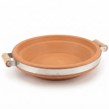Terracotta Bird Feeder and Bird Bath Tray with Steel Reinforced Band & Wooden Handles, Medium Size 34.5 x 31 x 7 cm, Heavy Duty Outdoor Wildlife Feeding Dish for Garden Birds, Shallow Water Bowl, Rustic Decorative Tray for Patio Balcony Home Decor