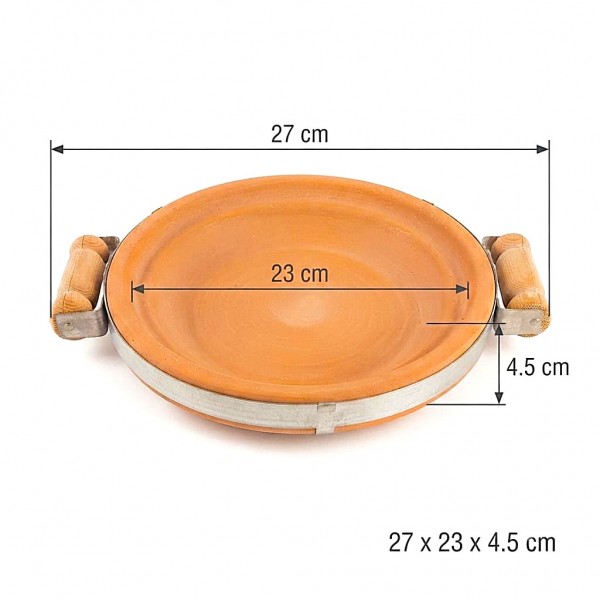 Terracotta Bird Feeder & Bird Bath Tray with Steel Reinforced Band and Wooden Handles, Heavy Duty Outdoor Wildlife Feeding Dish, Rustic Garden Decor, Extra Small, 27 x 23 x 4.5 cm
