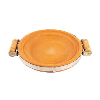 Terracotta Bird Feeder & Bird Bath Tray with Steel Reinforced Band and Wooden Handles, Heavy Duty Outdoor Wildlife Feeding Dish, Rustic Garden Decor, Extra Small, 27 x 23 x 4.5 cm