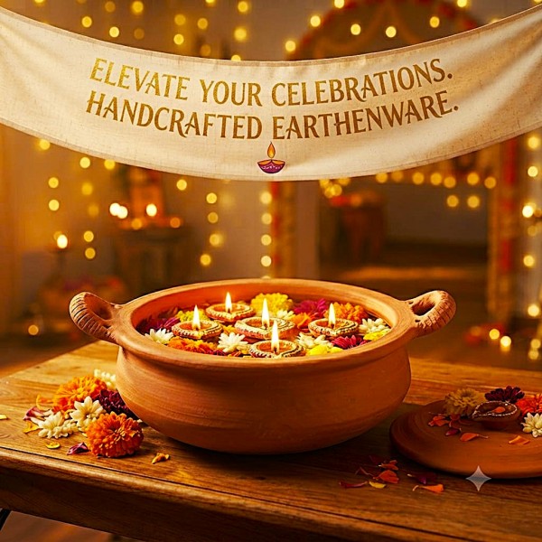 Natural Terracotta Bird Bath and Pet Feeding Bowl with Removable Lid, Handmade Earthenware Food and Water Bowl for Birds, Cats, Dogs & Small Animals, Rustic Garden Decor, Indoor Outdoor Planter, 33 x 24 x 17 cm