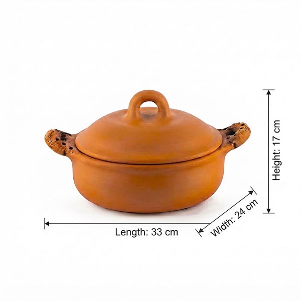 Natural Terracotta Bird Bath and Pet Feeding Bowl with Removable Lid, Handmade Earthenware Food and Water Bowl for Birds, Cats, Dogs & Small Animals, Rustic Garden Decor, Indoor Outdoor Planter, 33 x 24 x 17 cm